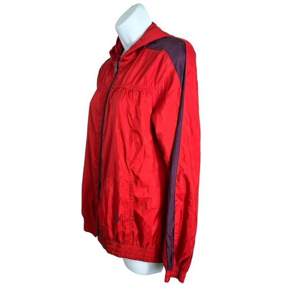 Women's Puma Red Windbreaker Jacket Sz M Hooded Red Full Zip Lightweight - Picture 5 of 9